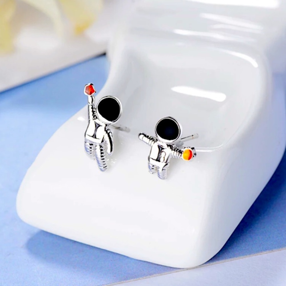 Sterling Silver 925 Astronaut Stud Earrings